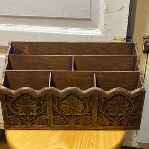 Vintage Lerner Desk Organizer Letter Holder Faux Bois Dark Brown